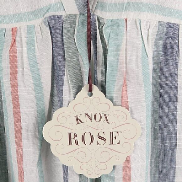 KNOX ROSE MULTI COLOR STRIP V NECK LONG SLEEVE BOHO SMOCK TOP SIZE XS NWT - Picture 3 of 11